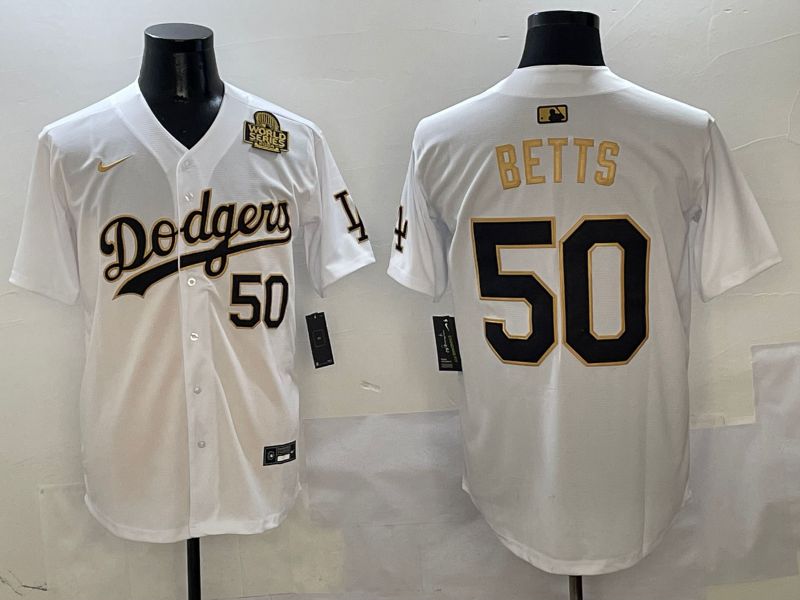 Men Los Angeles Dodgers #50 Betts White Black Game Nike 2025 MLB Jersey style 8